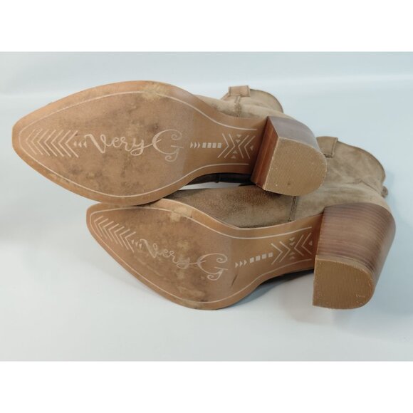 Very G Womens Western Suede Ankle Boots Size 8.5 Tan Block Heel - Picture 2 of 12